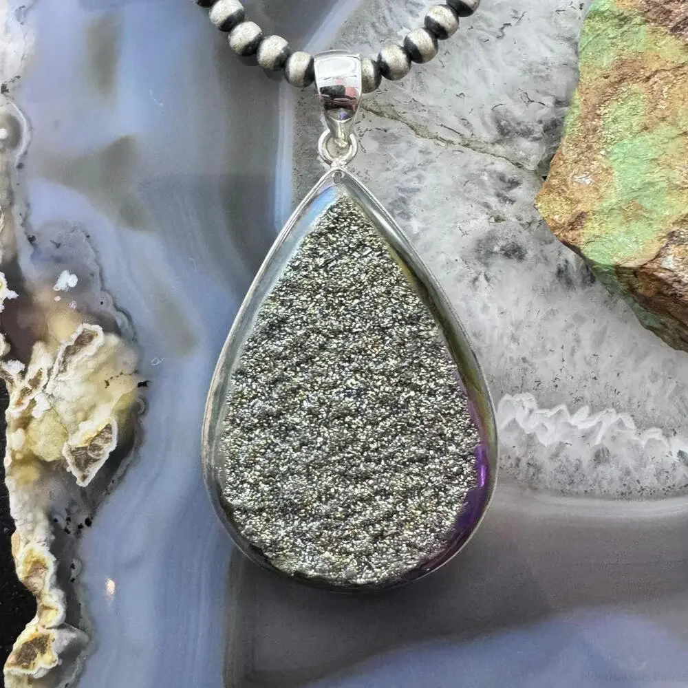 Sterling Silver Large Teardrop Druzy Quartz Double Sided Fashion Pendant